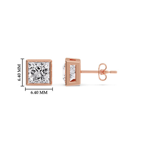 Stylish Princess Bezel Diamond Studs
