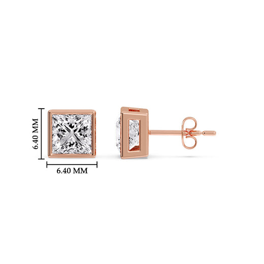Stylish Princess Bezel Diamond Studs