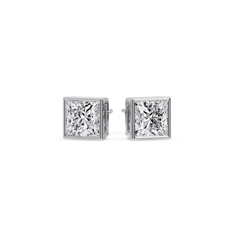 Stylish Princess Bezel Diamond Studs