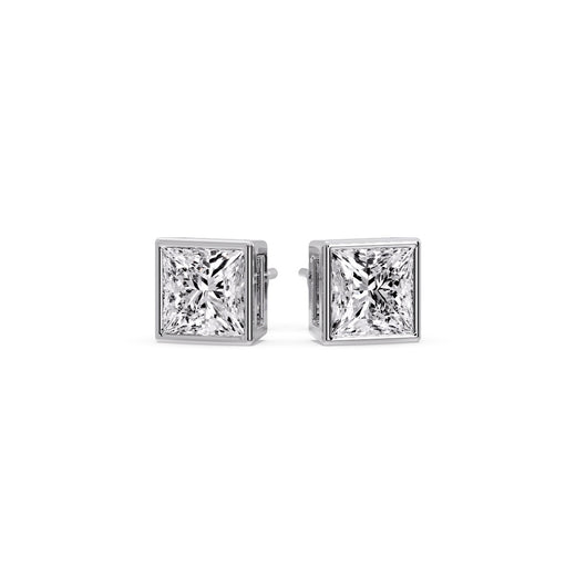 Stylish Princess Bezel Diamond Studs