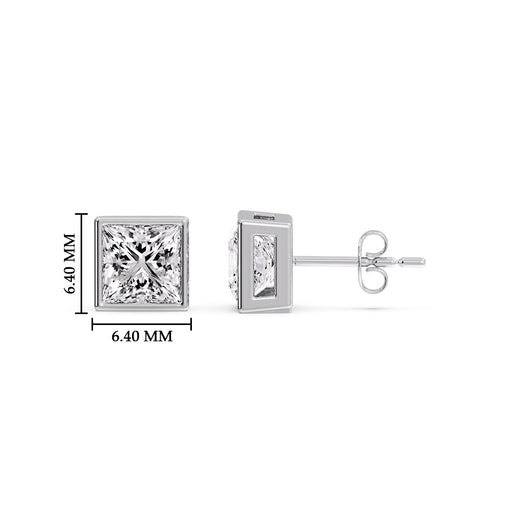 Stylish Princess Bezel Diamond Studs