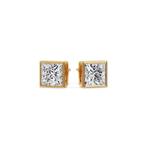Stylish Princess Bezel Diamond Studs