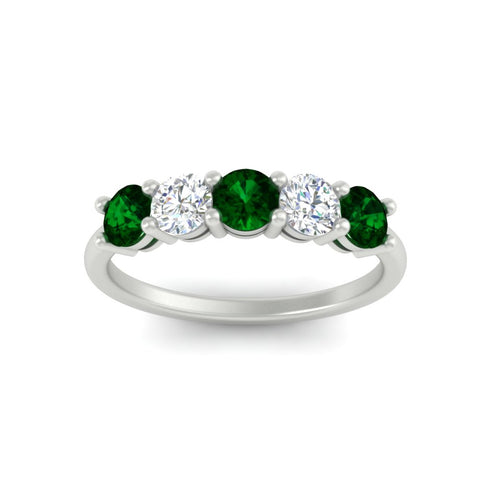 1.50-carat-five-stone-diamond-and-emerald-wedding-band-in-white-gold-FDENS141ROBGEMGRANGLE3-1.50CT-NL-WG