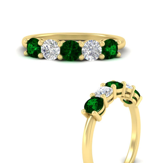 1.50-carat-five-stone-diamond-and-emerald-wedding-band-in-yellow-gold-FDENS141ROBGEMGRANGLE3-1.50CT-NL-YG