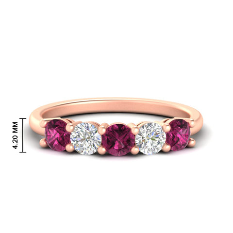 1.50-carat-five-stone-diamond-and-pink-sapphire-wedding-band-in-rose-gold-FDENS141ROBGSADRPIANGLE3-1.50CT-NL-RG