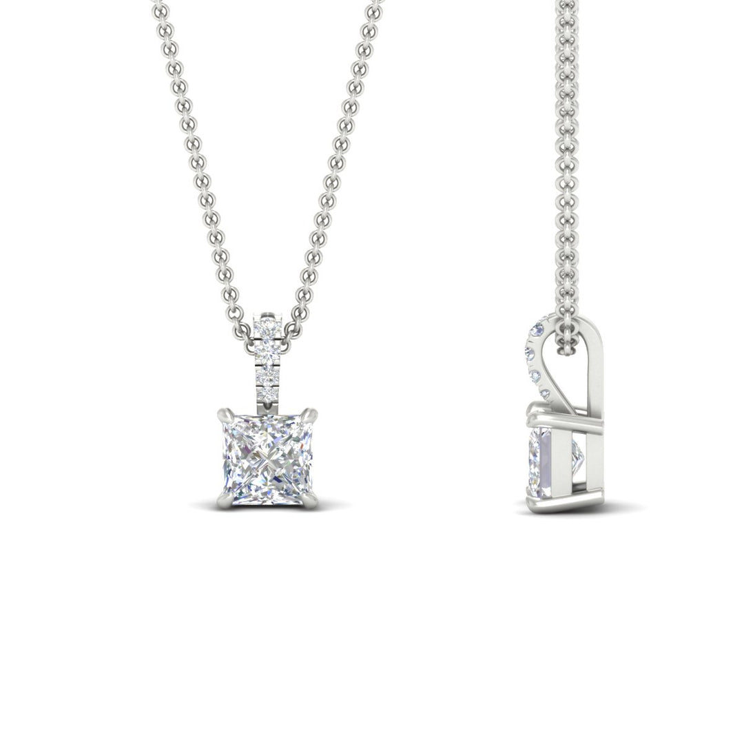Pavé Bail Princess Cut Diamond Pendant