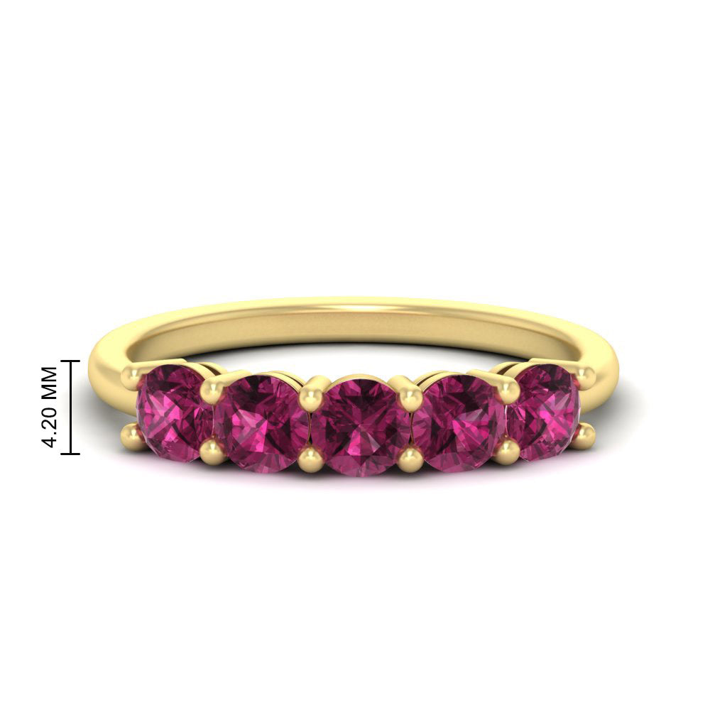 1.50-carat-round-5-stone-pink-sapphire-wedding-ring-in-yellow-gold-FDENS141ROBGSADRPI-1.50CT-NL-YG-HW