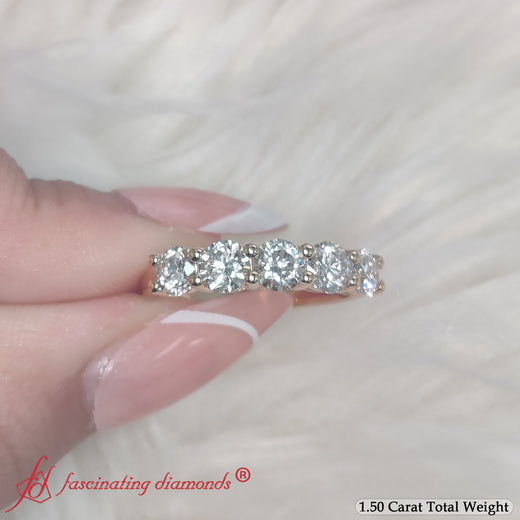 1.50+Carat+Round+Cut+Five+Stone+Diamond+Band+In+14k+Yellow+Gold-FDENS141B-1.50+CT-4