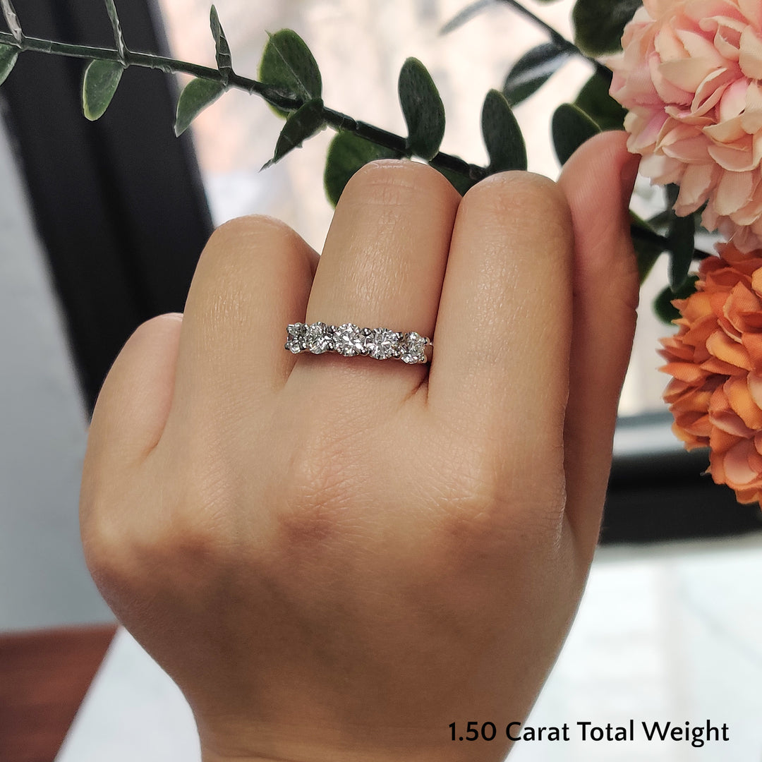 1.50 Carat Round Cut Five Stone Diamond Band