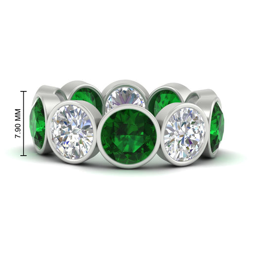 10-carat-bezel-set-round-diamond-eternity-band-with-emerald-in-white-gold-FDEWB10558ROGEMGRANGLE3-10.00CT-NL-WG