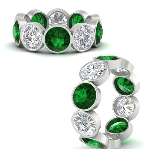 10-carat-bezel-set-round-diamond-eternity-band-with-emerald-in-white-gold-FDEWB10558ROGEMGRANGLE3-10.00CT-NL-WG