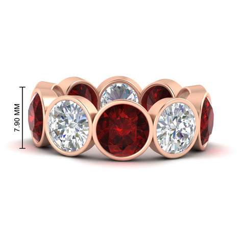 10-carat-bezel-set-round-diamond-eternity-band-with-ruby-in-rose-gold-FDEWB10558ROGRUDRANGLE3-10.00CT-NL-RG