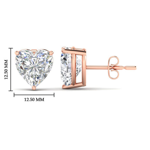 3 Prong Heart Shaped Diamond Solitaire Stud Earring in Basket Setting