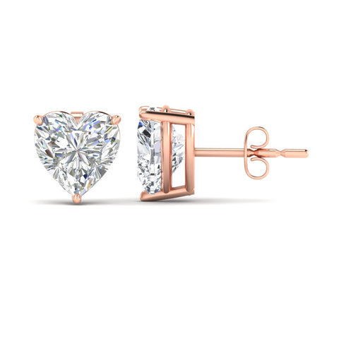 3 Prong Heart Shaped Diamond Solitaire Stud Earring in Basket Setting