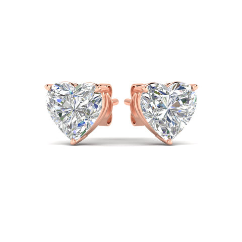 3 Prong Heart Shaped Diamond Solitaire Stud Earring in Basket Setting