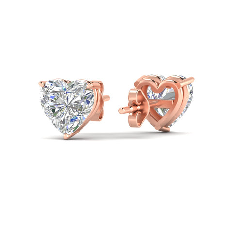 3 Prong Heart Shaped Diamond Solitaire Stud Earring in Basket Setting