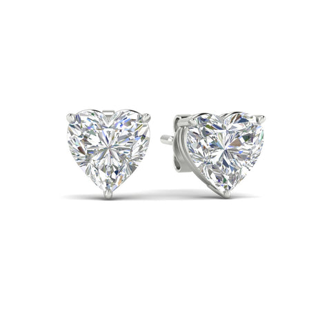 3 Prong Heart Shaped Diamond Solitaire Stud Earring in Basket Setting