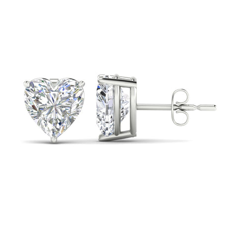 3 Prong Heart Shaped Diamond Solitaire Stud Earring in Basket Setting