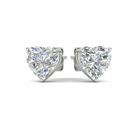 3 Prong Heart Shaped Diamond Solitaire Stud Earring in Basket Setting