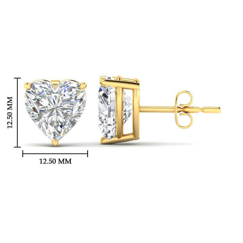 3 Prong Heart Shaped Diamond Solitaire Stud Earring in Basket Setting