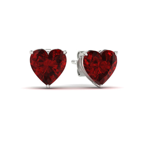 4 Prong Ruby Heart Shaped Lab Creted Stud Earrings