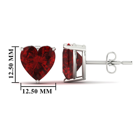 4 Prong Ruby Heart Shaped Lab Creted Stud Earrings