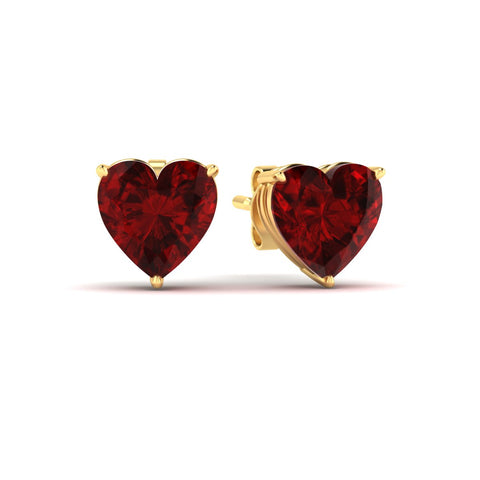 4 Prong Ruby Heart Shaped Lab Creted Stud Earrings