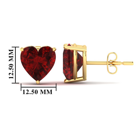 4 Prong Ruby Heart Shaped Lab Creted Stud Earrings