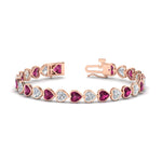 Load image into Gallery viewer, 12-50-ct-bezel-tennis-bracelet-heart-shaped-diamond-with-pink-sapphire-in-rose-gold-fdbrc10581htgsadrpiangle2-12-50-ct-nl-rg
