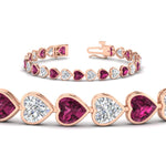 Load image into Gallery viewer, 12-50-ct-bezel-tennis-bracelet-heart-shaped-diamond-with-pink-sapphire-in-rose-gold-fdbrc10581htgsadrpiangle2-12-50-ct-nl-rg
