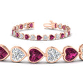 Thumbnail 11 - 12-50-ct-bezel-tennis-bracelet-heart-shaped-diamond-with-pink-sapphire-in-rose-gold-fdbrc10581htgsadrpiangle2-12-50-ct-nl-rg
