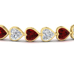 Load image into Gallery viewer, 12-50-ct-bezel-tennis-bracelet-heart-shaped-diamond-with-ruby-in-yellow-gold-fdbrc10581htgrudrangle2-12-50-ct-nl-yg
