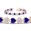 Thumbnail 6 - 12-50-ct-bezel-tennis-bracelet-heart-shaped-diamond-with-sapphire-in-rose-gold-fdbrc10581htgsablangle2-12-50-ct-nl-rg