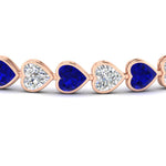 Load image into Gallery viewer, 12-50-ct-bezel-tennis-bracelet-heart-shaped-diamond-with-sapphire-in-rose-gold-fdbrc10581htgsablangle2-12-50-ct-nl-rg
