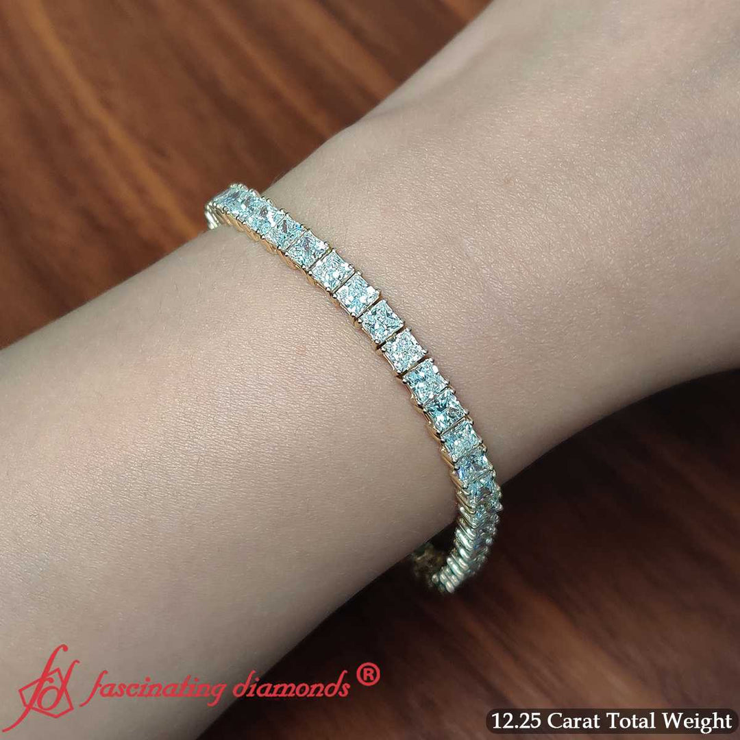 12 Carat Princess Cut Basket Tennis Bracelet