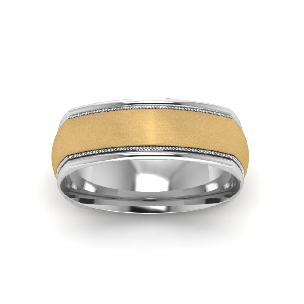 Two Tone Milgrain Square Mens Band Ring