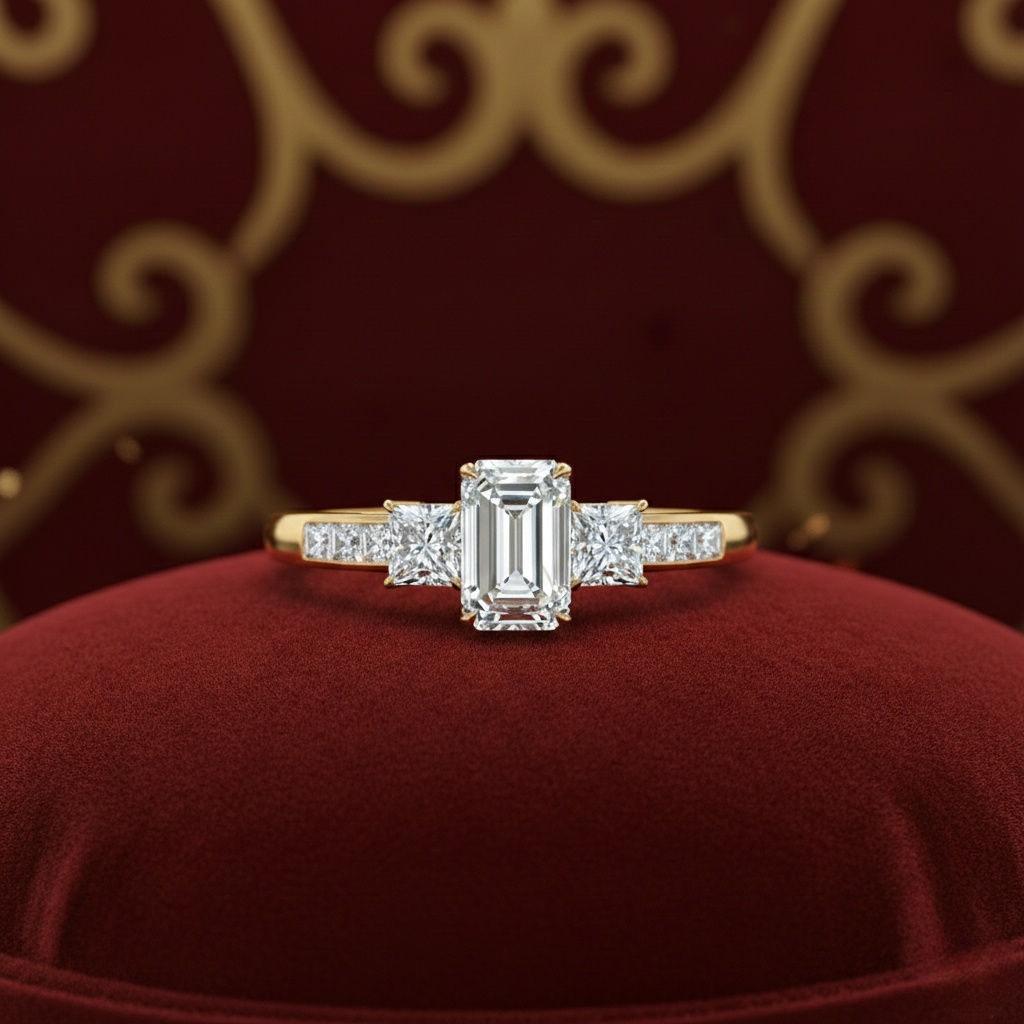 Three Stone Emerald Cut Engagement Rings