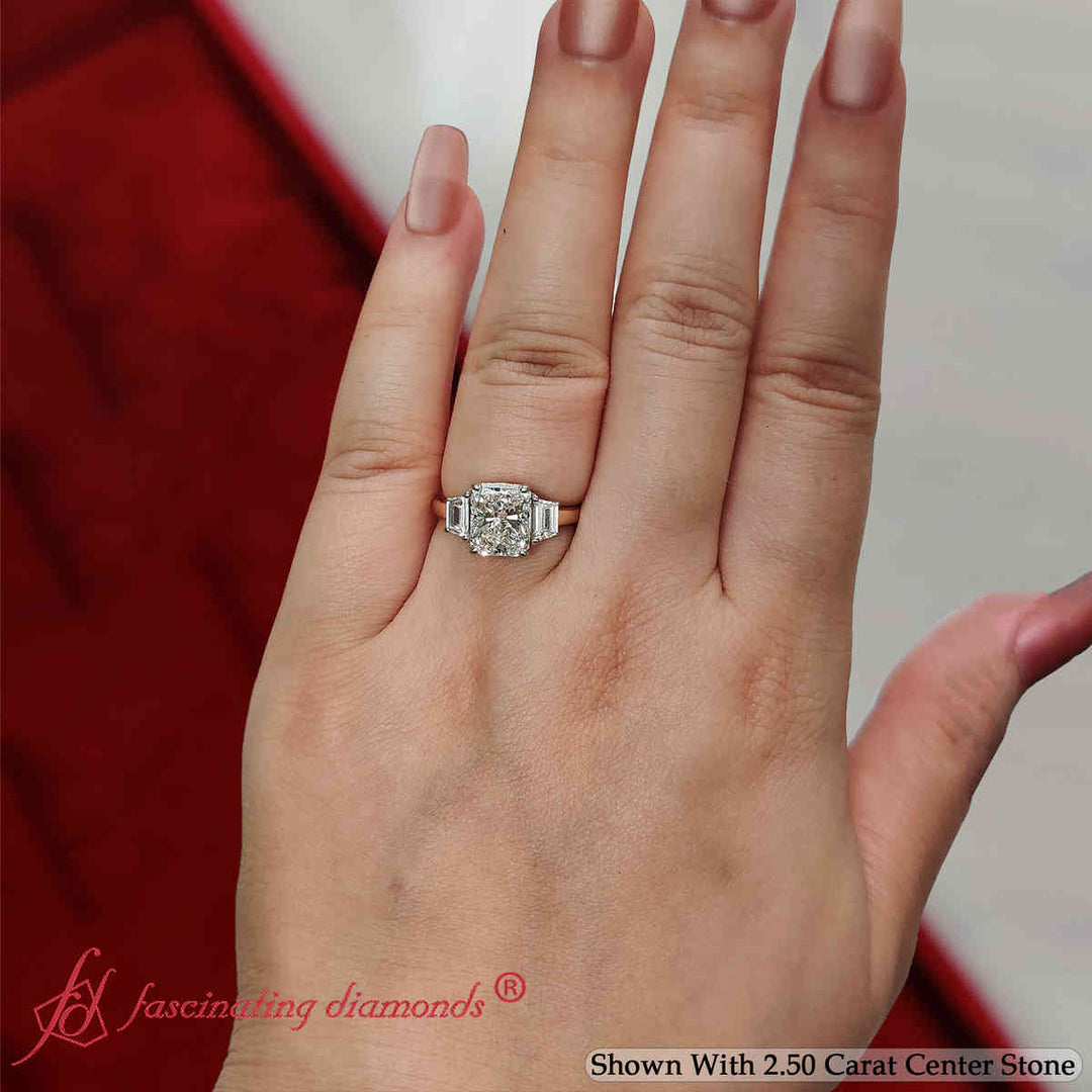 3 Stone Trapezoid Engagement Ring