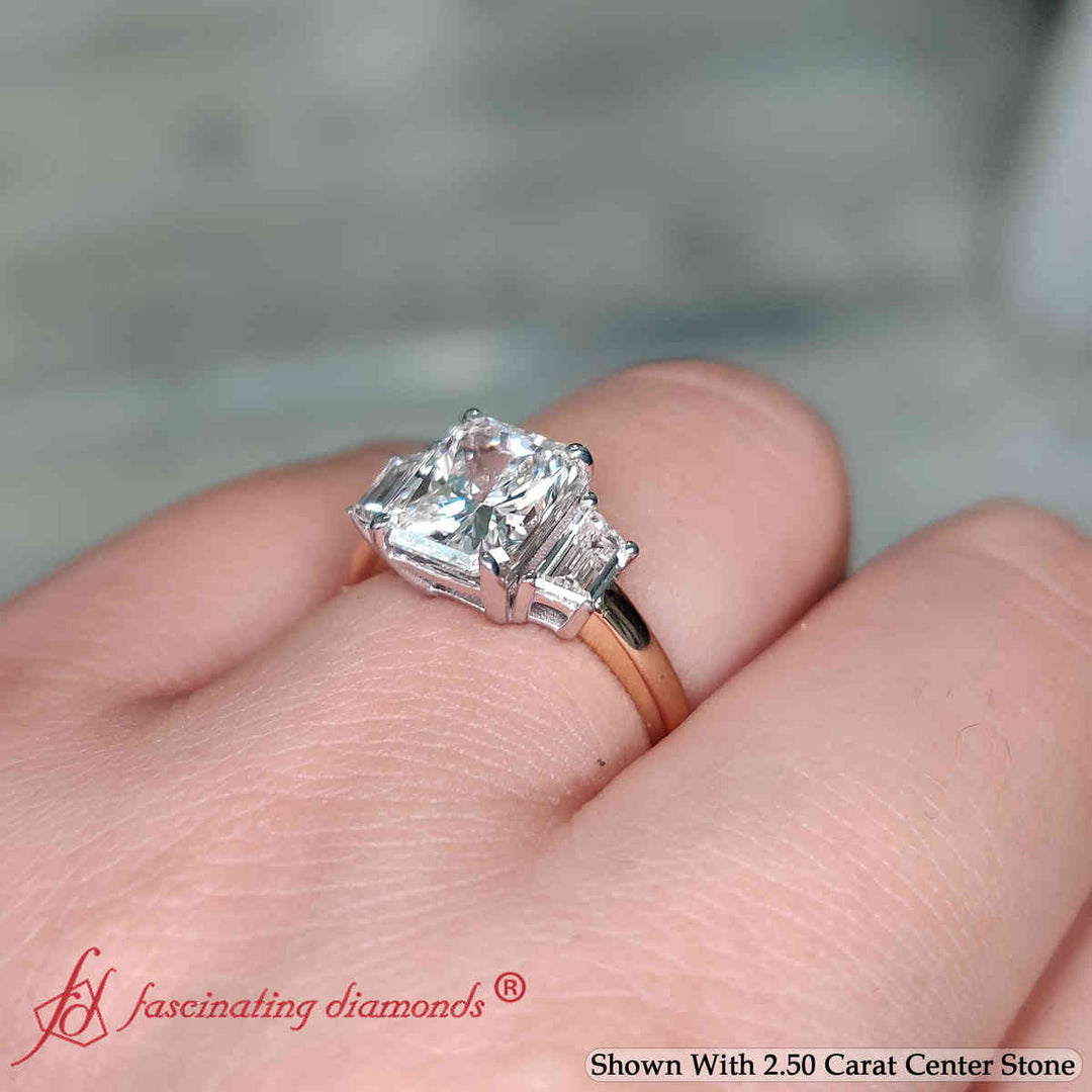 3 Stone Trapezoid Engagement Ring