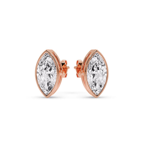 Bezel Stud Earring One Carat Marquise Diamond