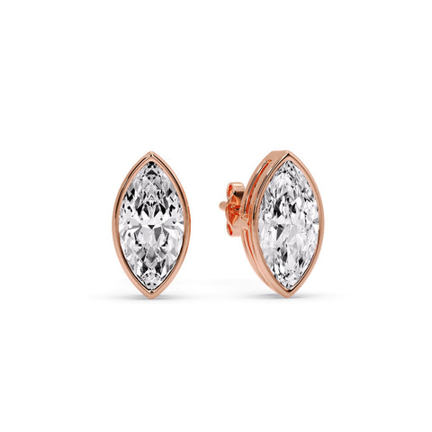 Bezel Stud Earring One Carat Marquise Diamond