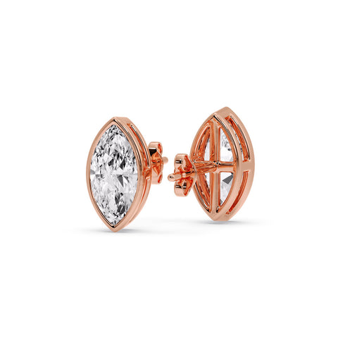 Bezel Stud Earring One Carat Marquise Diamond