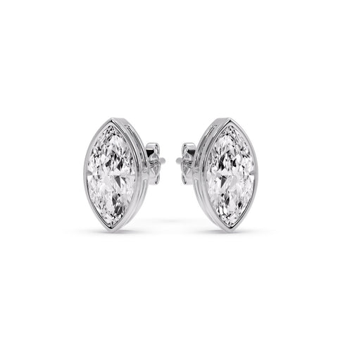 Bezel Stud Earring One Carat Marquise Diamond