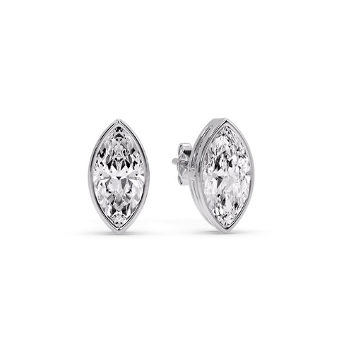 Bezel Stud Earring One Carat Marquise Diamond