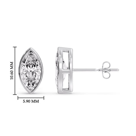 Bezel Stud Earring One Carat Marquise Diamond