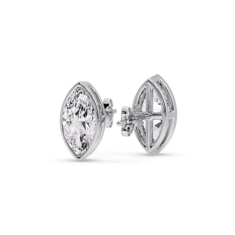 Bezel Stud Earring One Carat Marquise Diamond