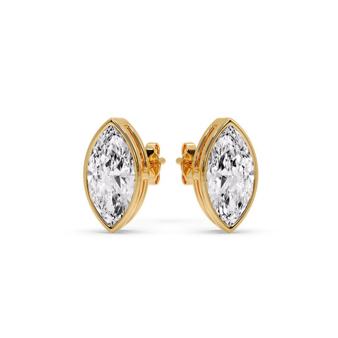 Bezel Stud Earring One Carat Marquise Diamond