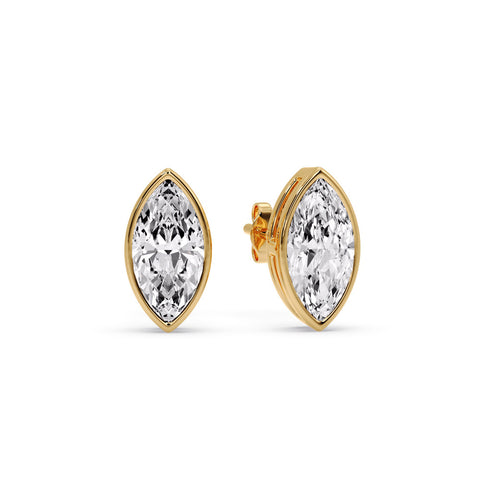 Bezel Stud Earring One Carat Marquise Diamond