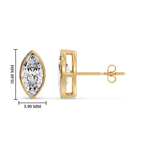 Bezel Stud Earring One Carat Marquise Diamond