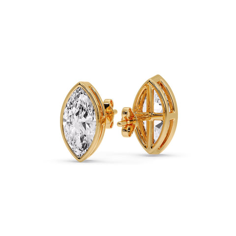 Bezel Stud Earring One Carat Marquise Diamond